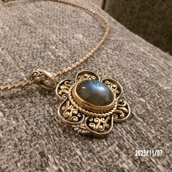 Carolyn Pollack Relios 925 Sterling & Brass 2" Labradorite Pendant 28g & Chain - Picture 2 of 12
